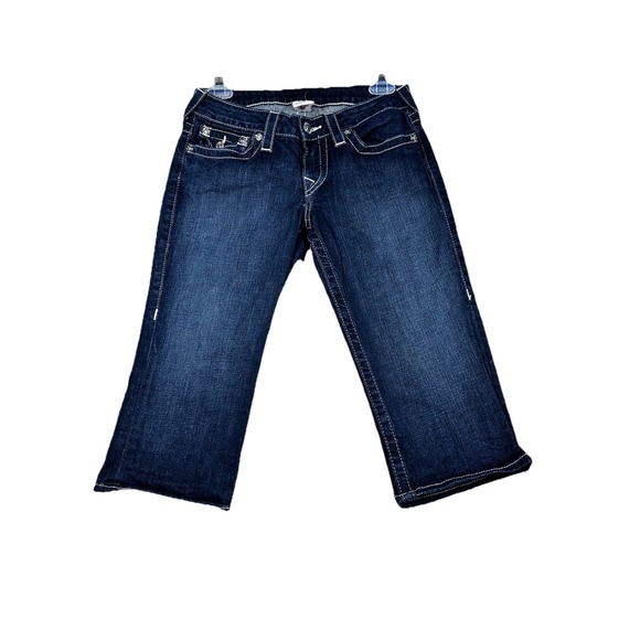 True Religion Riley Knee Length‎ Shorts Blue Denim Women's Size 23 Jean Shorts - Picture 1 of 8